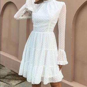 Shein Mock Neck Ruffle Hem Swiss Dot Chiffon Dress